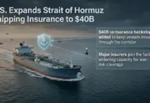 U.S. Doubles Strait of Hormuz Insurance Plan to $40 Billion Strait of Hormuz Insurance